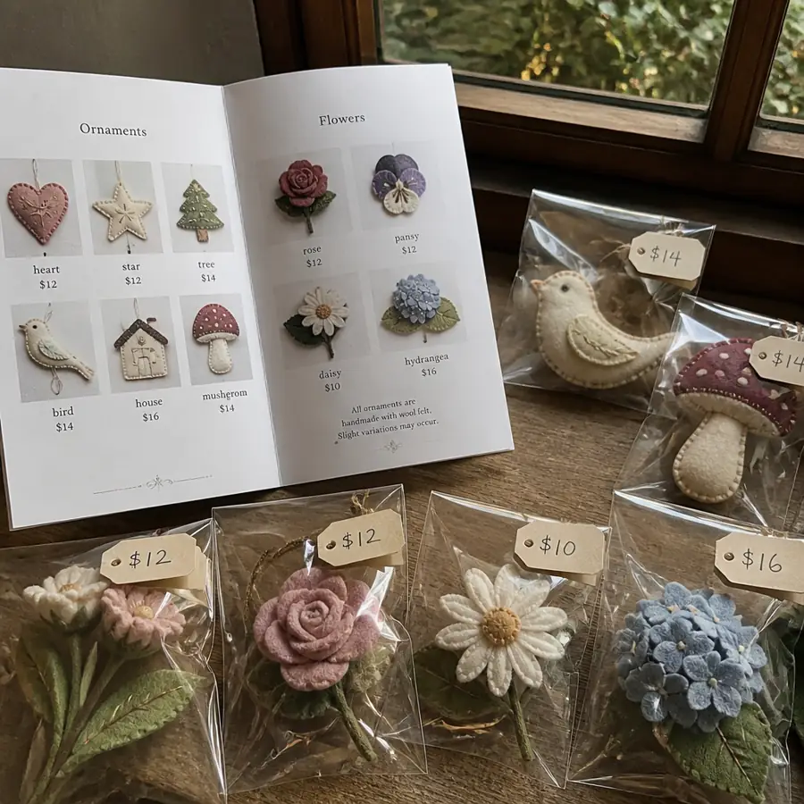 Pricing guide with felt pieces