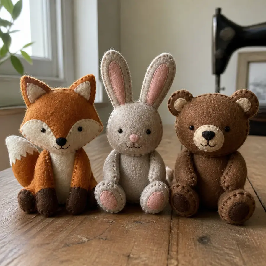 Felt fox, bunny and bear