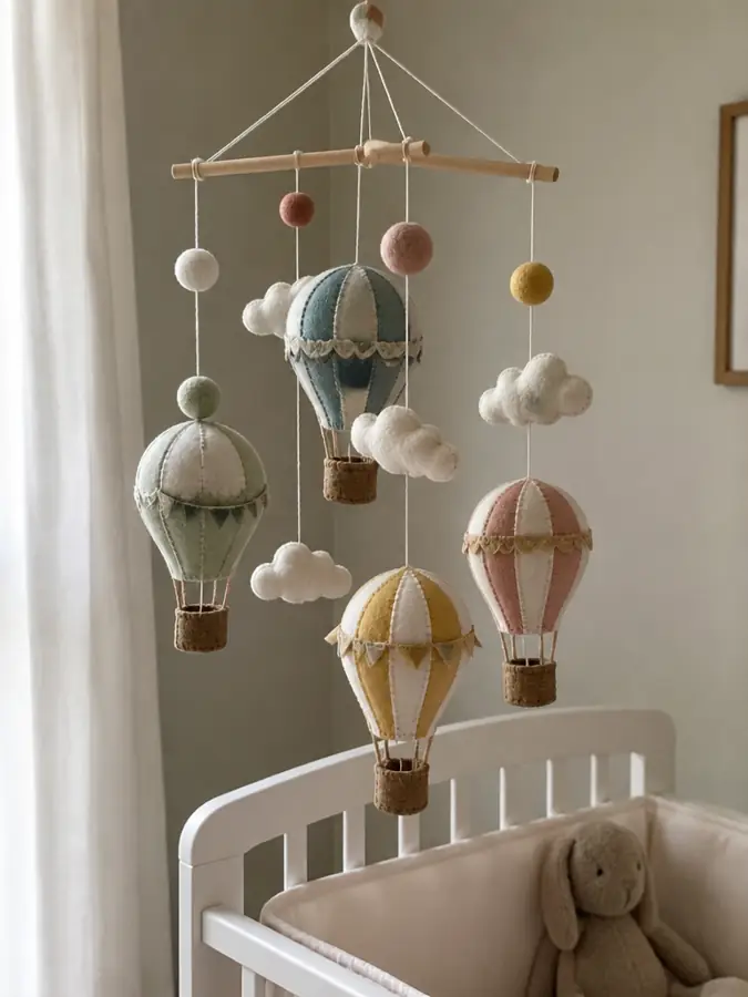 Felt hot air balloon mobile
