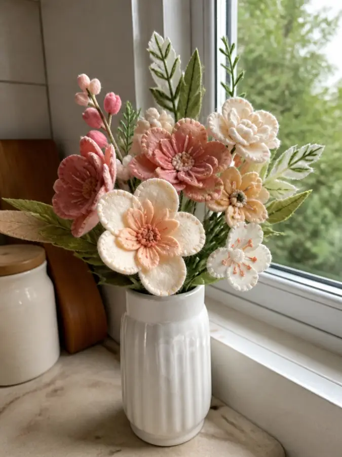 Felt flowers in a vase