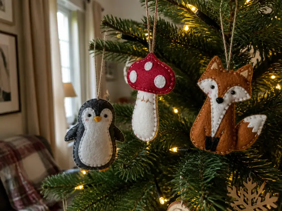 Felt ornaments on a Christmas tree